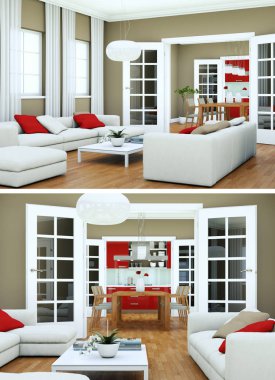 Modern iç iki görünümünü tasarım yeşil kanepe ile çatı