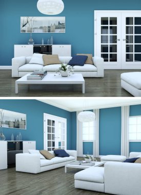 Modern iç iki görünümünü tasarım yeşil kanepe ile çatı