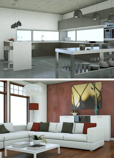 Modern iç iki görünümünü tasarım yeşil kanepe ile çatı