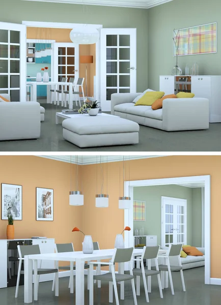 Modern iç iki görünümünü tasarım yeşil kanepe ile çatı