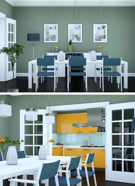 Modern iç iki görünümünü tasarım yeşil kanepe ile çatı