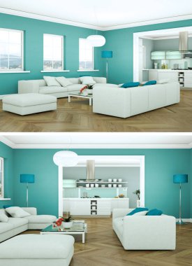 Modern iç iki görünümünü tasarım yeşil kanepe ile çatı