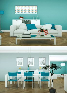 Modern iç iki görünümünü tasarım yeşil kanepe ile çatı