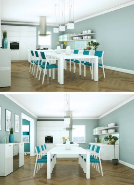 Modern iç iki görünümünü tasarım yeşil kanepe ile çatı