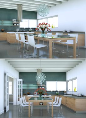 Modern mutfak iç tasarım iki kez bakıldı