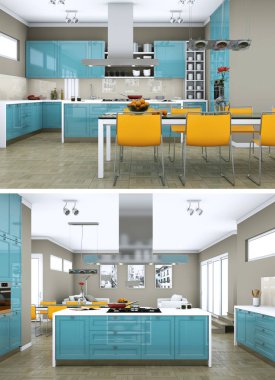 Modern mutfak iç tasarım iki kez bakıldı