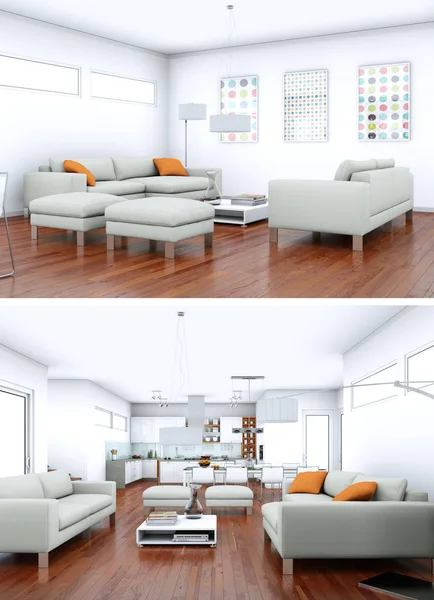Két kilátás nyílik modern belső loft design kanapék — Stock Fotó