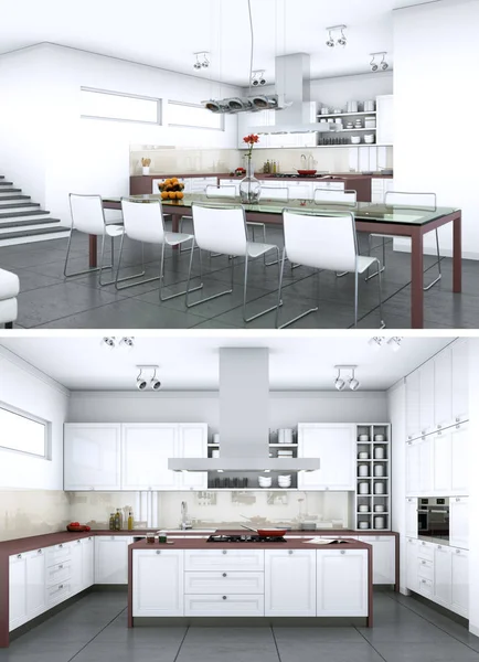 Modern mutfak iç tasarım iki kez bakıldı