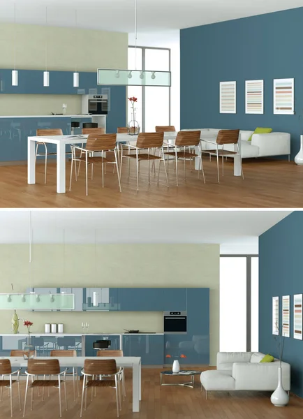 Dos vistas de la cocina moderna Diseño interior — Foto de Stock