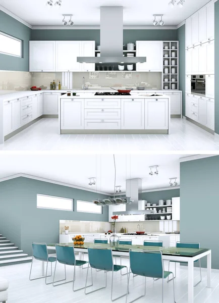 Modern mutfak iç tasarım iki kez bakıldı