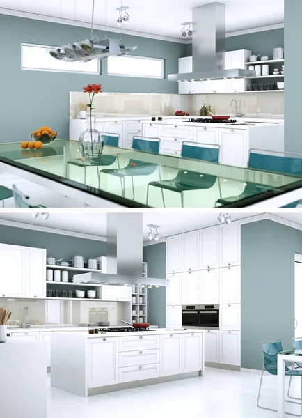 现代厨房室内设计的两种观点 — 图库照片
