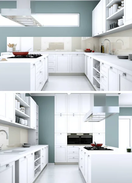 Deux vues de cuisine moderne Design d'intérieur — Photo