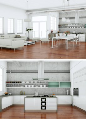 Modern mutfak iç tasarım iki kez bakıldı