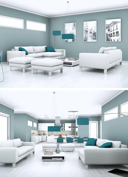 Modern iç iki görünümünü tasarım kanepeler ile çatı