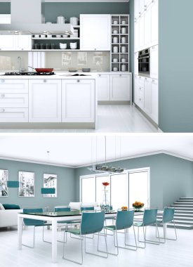 Modern mutfak iç tasarım iki kez bakıldı