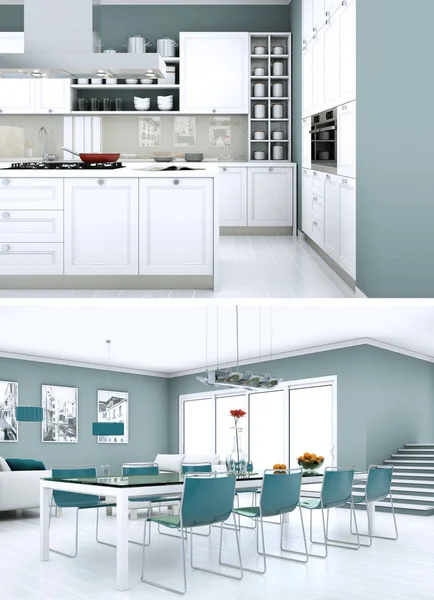 Modern mutfak iç tasarım iki kez bakıldı