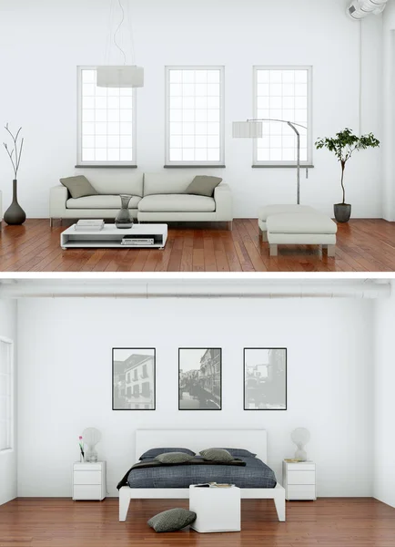 A modern belső loft design két views — Stock Fotó