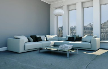 Modern parlak oda iç tasarım ile kanepe