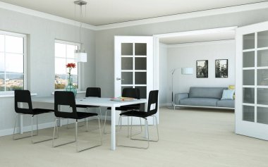 Modern parlak skandinavian düz iç tasarım