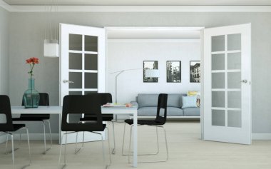 Modern parlak skandinavian düz iç tasarım