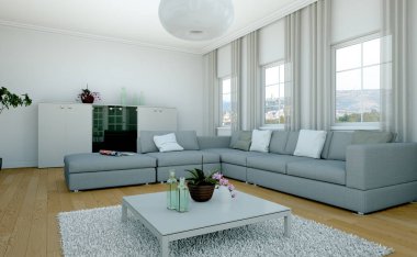 Modern parlak skandinavian iç tasarım oturma odası