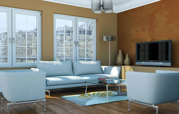 Moderno diseño interior luminoso sala de estar — Foto de Stock