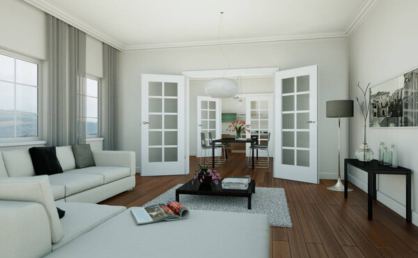 современный светлый скандинавский интерьер гостиной
