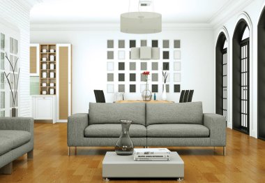 Modern parlak skandinavian iç tasarım Daire