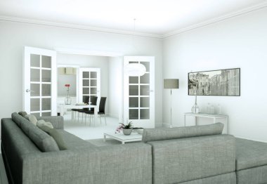 Modern parlak skandinavian iç tasarım Daire