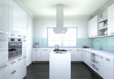 Beyaz modern mutfak dekorasyon illüstrasyon