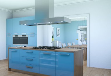 Mavi modern mutfak dekorasyon illüstrasyon