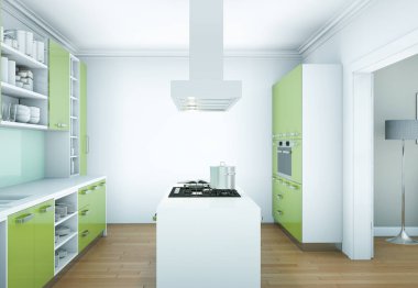 Yeşil modern mutfak dekorasyon illüstrasyon