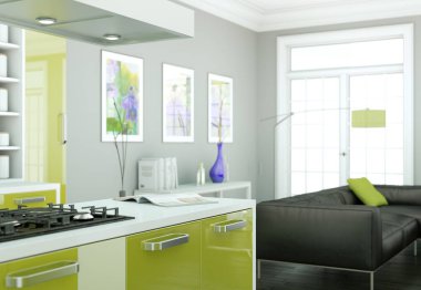 Yeşil modern mutfak dekorasyon illüstrasyon