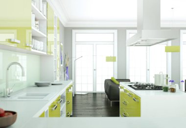 Yeşil modern mutfak dekorasyon illüstrasyon