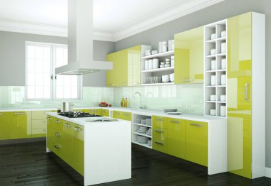 Yeşil modern mutfak dekorasyon illüstrasyon