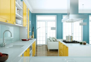 Modern sarı mutfak dekorasyon illüstrasyon