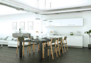 modern mutfak dekorasyon illüstrasyon