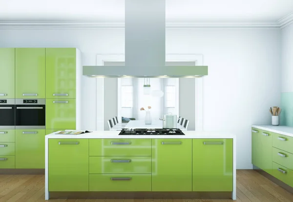 Cucina moderna verde interior design illustrazione — Foto Stock