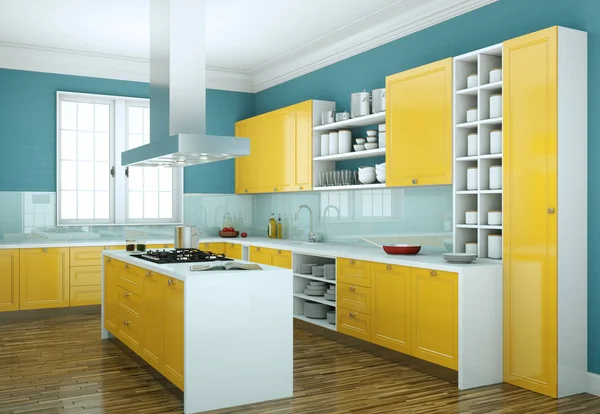 Modern sarı mutfak dekorasyon illüstrasyon