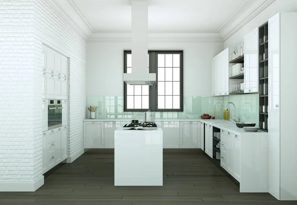 现代厨房室内设计插图 — 图库照片