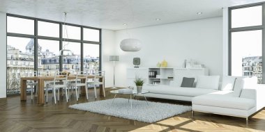 Modern beyaz oturma odası iç tasarım