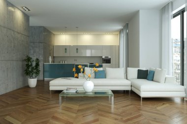 Modern beyaz oturma odası iç tasarım