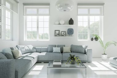 Modern beyaz oturma odası iç tasarım