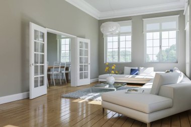 Modern beyaz oturma odası iç tasarım