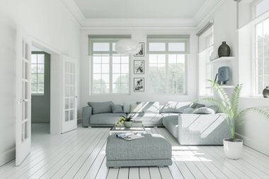 Modern beyaz oturma odası iç tasarım