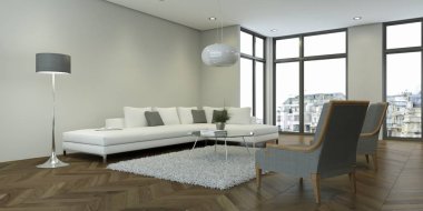 Modern beyaz oturma odası iç tasarım