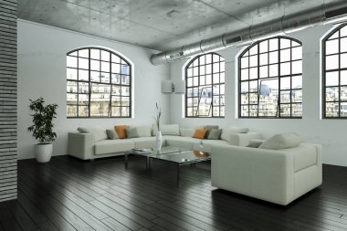 Modern beyaz oturma odası iç tasarım