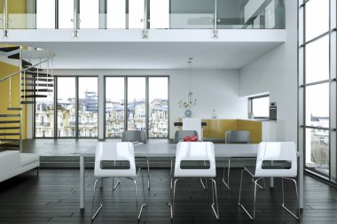 Modern parlak çatı katıyla büyük Windows iç tasarım