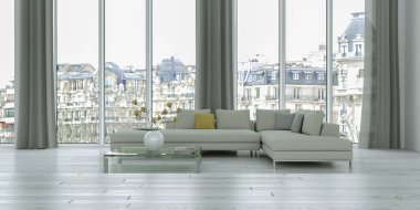 Modern parlak çatı katıyla büyük Windows iç tasarım