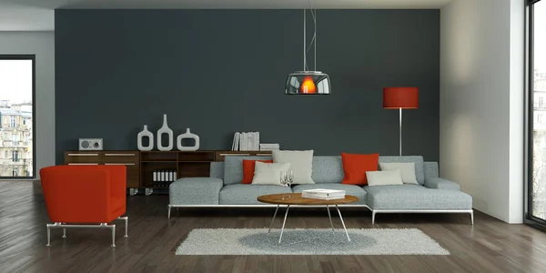 Moderne graue Innenarchitektur Wohnzimmer — Stockfoto